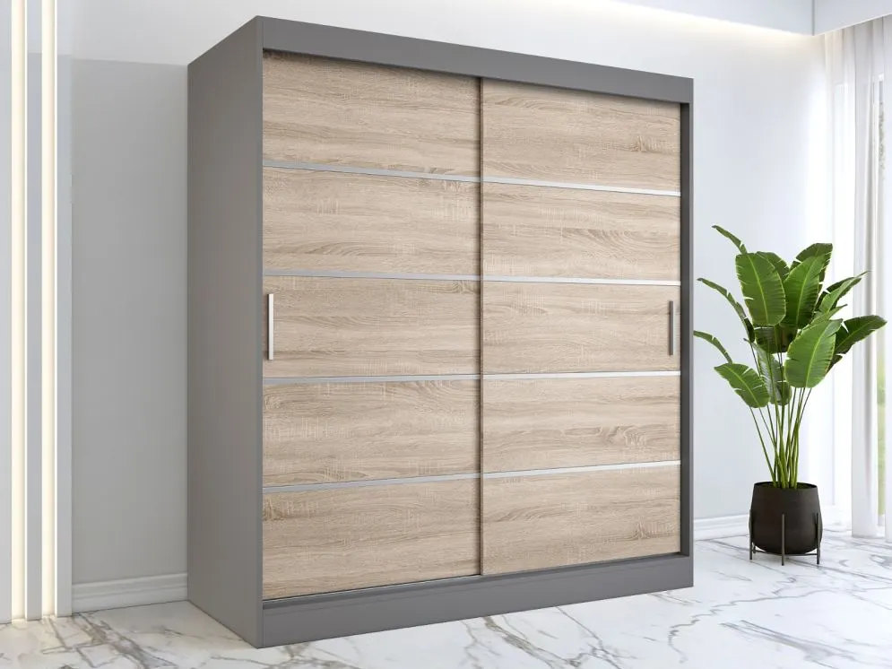 Szafa przesuwna MODUO COMFORT 180 antracyt/dąb sonoma z dekoracyjnymi listwami | MIRAT. kolekcja MODUO COMFORT