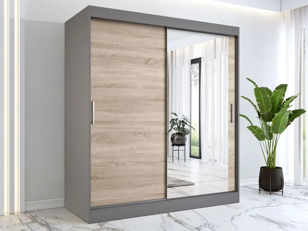 Szafa przesuwna MODUO COMFORT 180 antracyt/dąb sonoma z lustrem | MIRAT.  kolekcja MODUO COMFORT