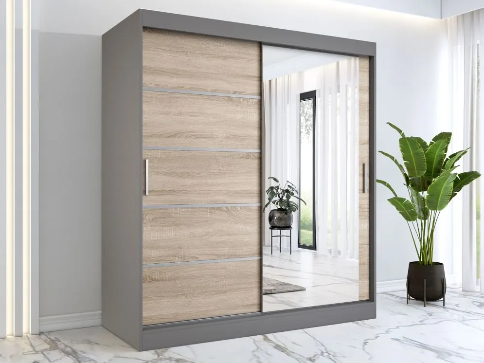 Szafa przesuwna MODUO COMFORT 2 180 antracyt/dąb sonoma z lustrem | MIRAT.  kolekcja MODUO COMFORT