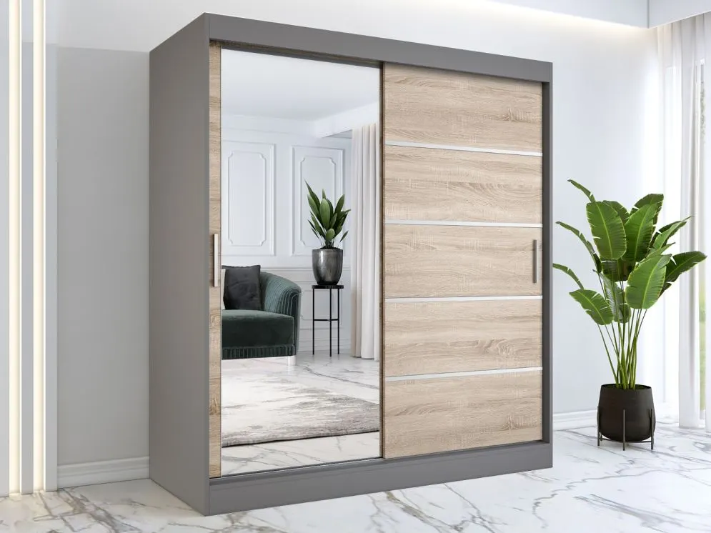 Szafa przesuwna MODUO COMFORT 3 180 antracyt/dąb sonoma z lustrem | MIRAT.  kolekcja MODUO COMFORT