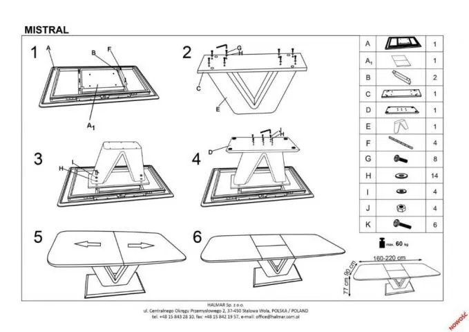 Stół Mistral 90x160(220) instrukcja