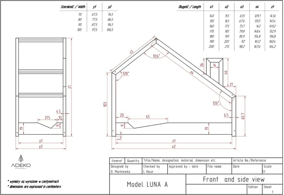 Łóżko dziecięce LUNA A 90x190 sosna domek | MIRAT. w stylu  kolekcja LUNA