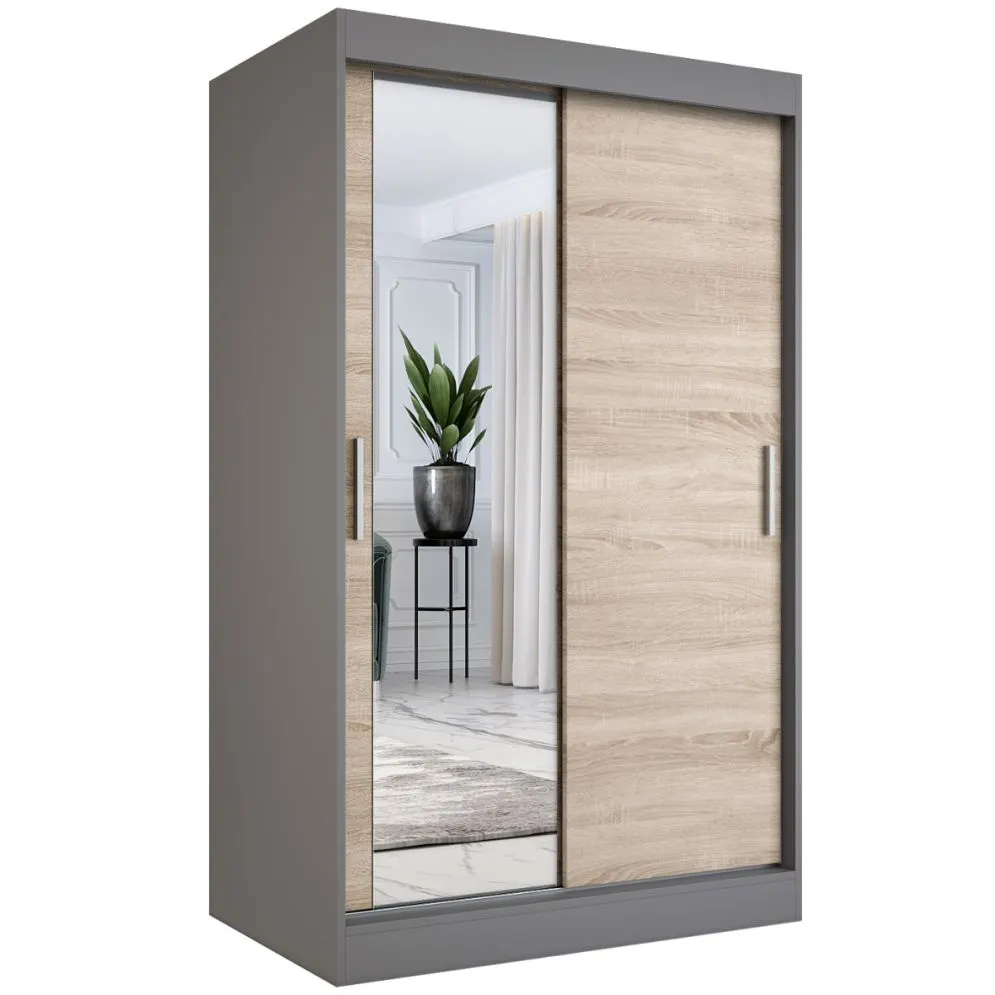 Szafa przesuwna MODUO COMFORT 120 antracyt/dąb sonoma z lustrem z lewej | MIRAT. w stylu kolekcja MODUO COMFORT