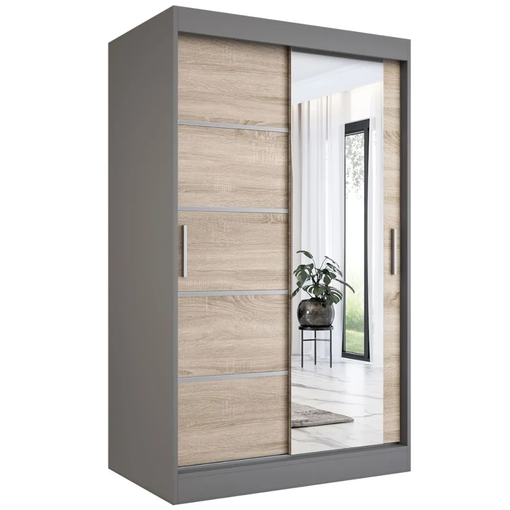Szafa przesuwna MODUO COMFORT 2 120 antracyt/dąb sonoma z lustrem | MIRAT. w stylu  kolekcja MODUO COMFORT