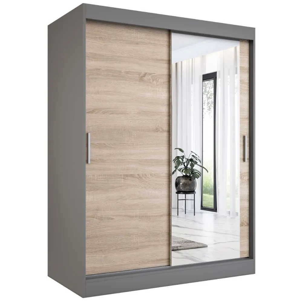 Szafa przesuwna MODUO COMFORT 150 antracyt/dąb sonoma z lustrem | MIRAT. w stylu  kolekcja MODUO COMFORT