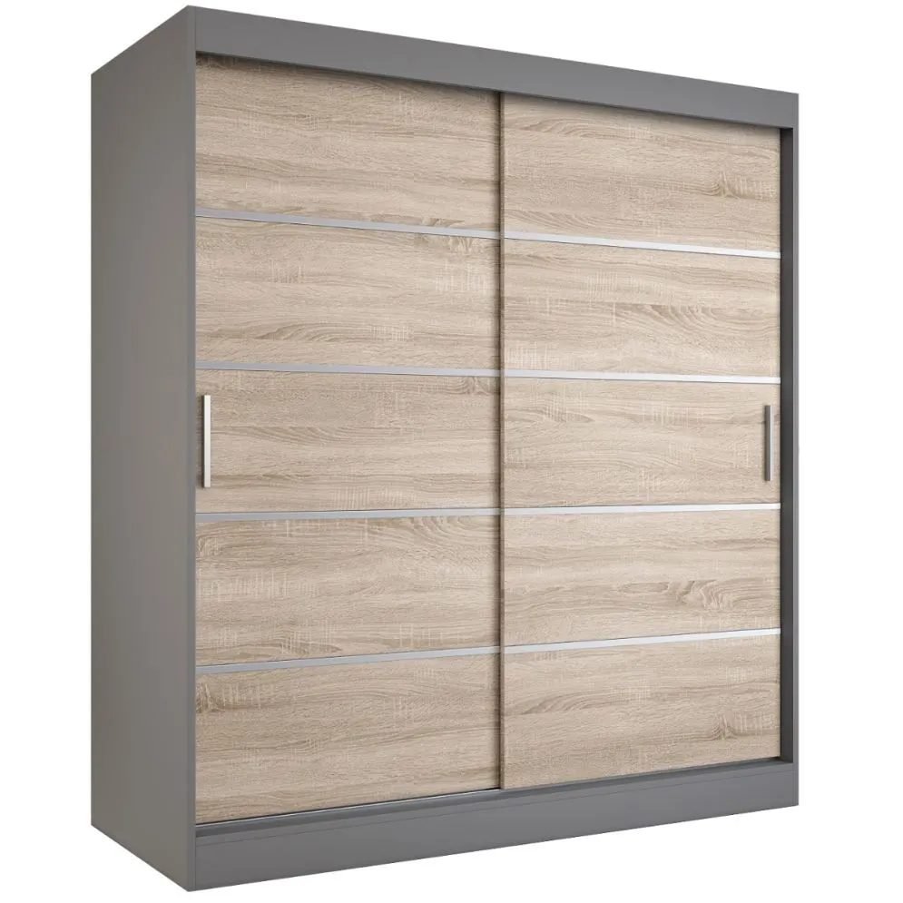 Szafa przesuwna MODUO COMFORT 180 antracyt/dąb sonoma z dekoracyjnymi listwami | MIRAT. kolekcja MODUO COMFORT