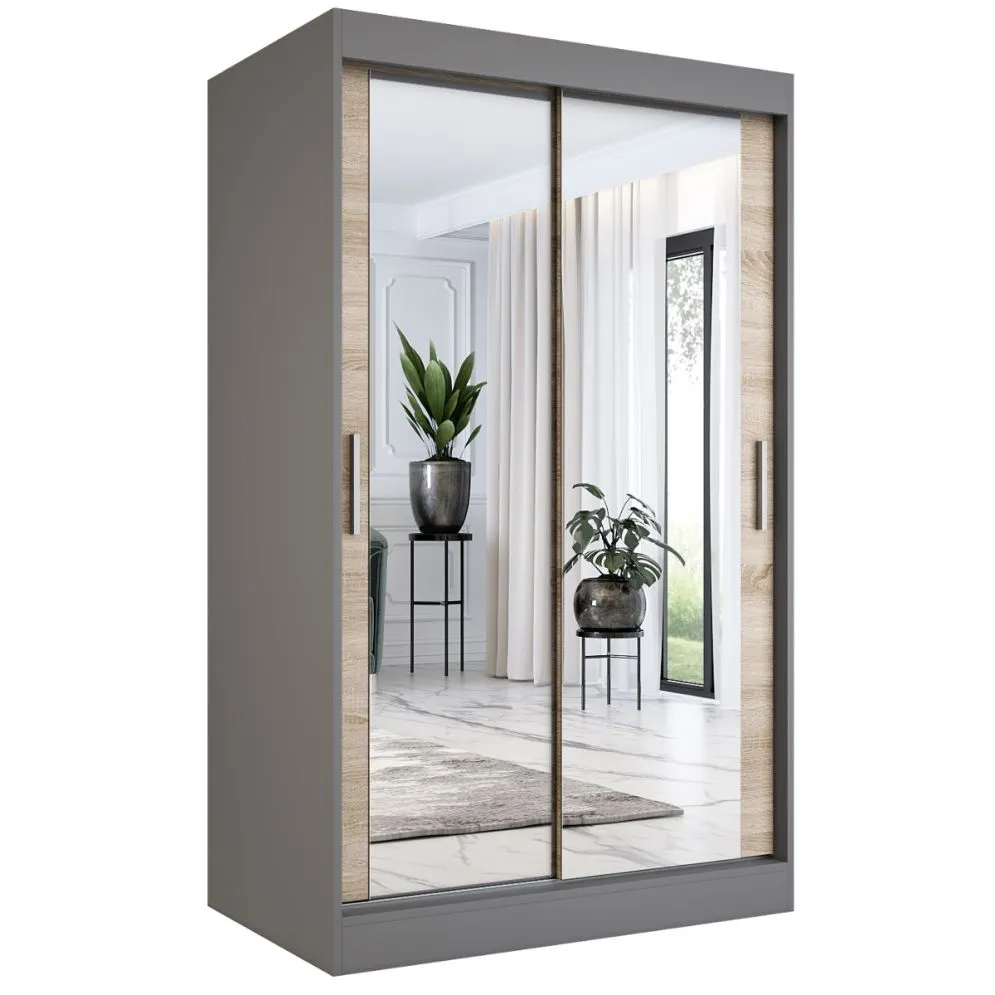 Szafa przesuwna MODUO COMFORT 120 antracyt/dąb sonoma z dwoma lustrami do sypialni | MIRAT. w stylu  kolekcja MODUO COMFORT