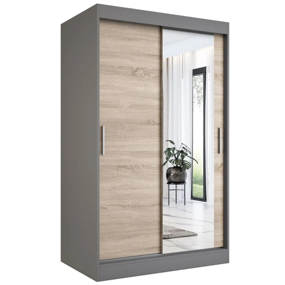 Szafa przesuwna MODUO COMFORT 120 antracyt/dąb sonoma z lustrem | MIRAT. w stylu kolekcja MODUO COMFORT