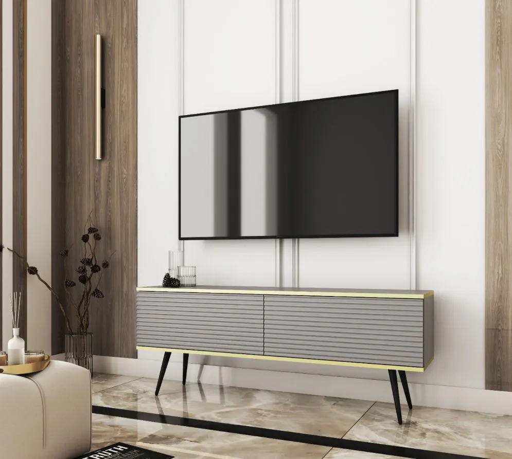 Szafka RTV KARL 3D 135cm wisząca/stojąca szary mat ryflowana I sklep meblowy MIRAT. styl GLAMOUR, RYFLOWANY