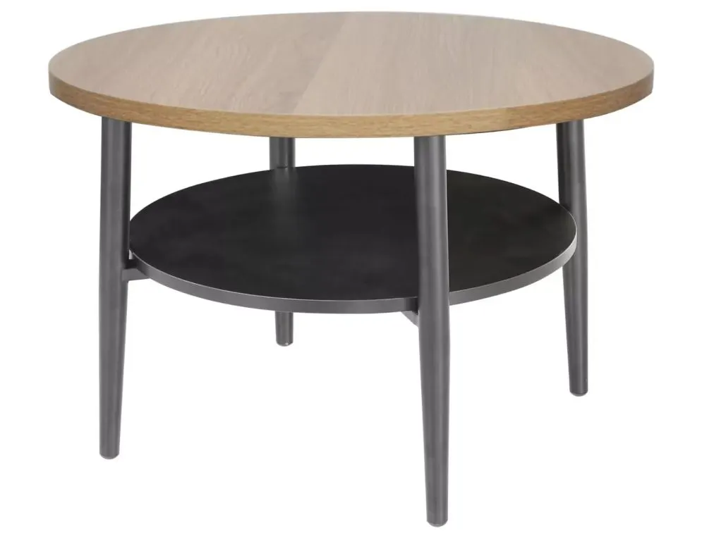 Okrągły stolik loftowy z półką Ella B 60 cm dąb | MIRAT styl LOFT