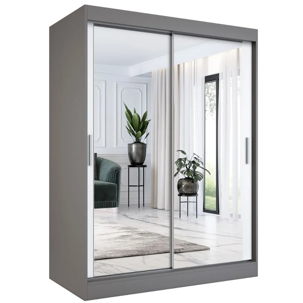 Szafa przesuwna MODUO COMFORT 150 antracyt/biała mat z dwoma lustrami do sypialni | MIRAT. w stylu  kolekcja MODUO COMFORT