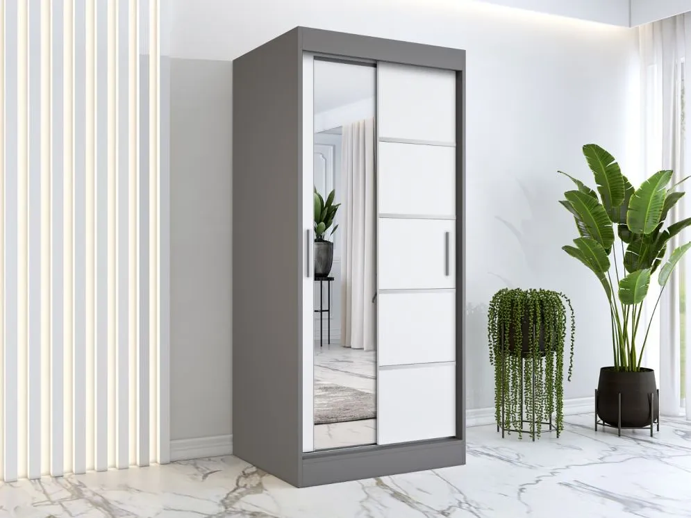 Szafa przesuwna MODUO COMFORT 3 90 antracyt/biała mat z lustrem po lewej | MIRAT. w stylu kolekcja MODUO COMFORT