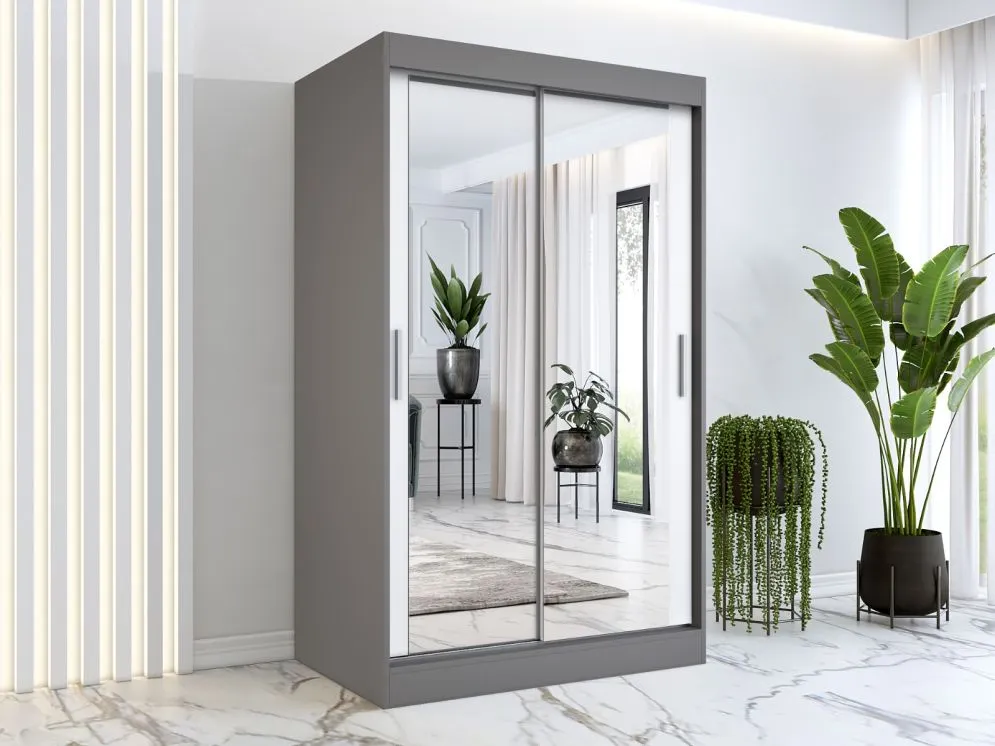 Szafa przesuwna MODUO COMFORT 120 antracyt/biała mat z dwoma lustrami do sypialni | MIRAT. w stylu kolekcja MODUO COMFORT