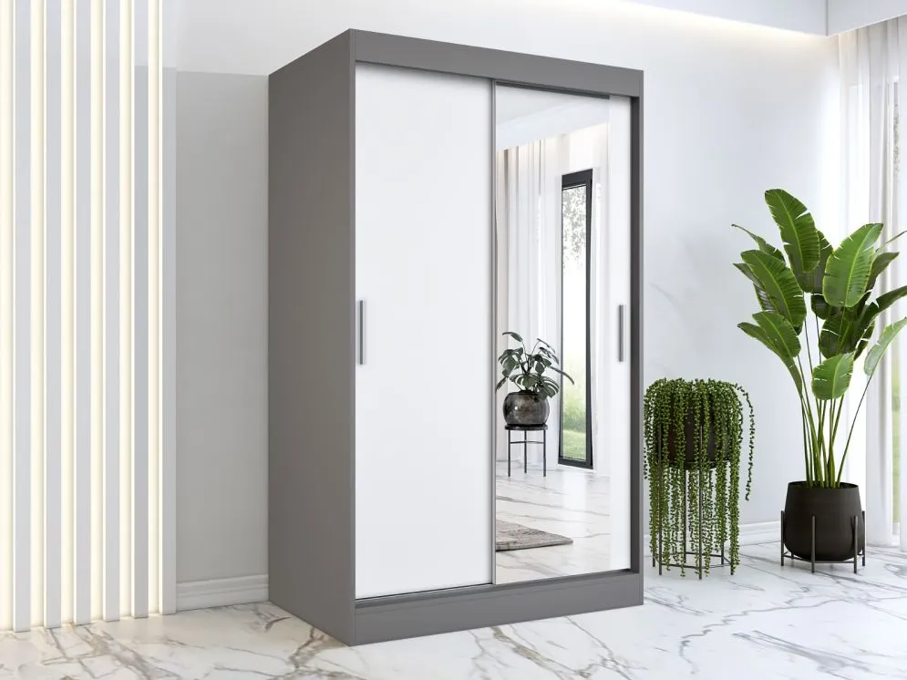 Szafa przesuwna MODUO COMFORT 120 antracyt/biała mat z lustrem po prawej | MIRAT. w stylu  kolekcja MODUO COMFORT