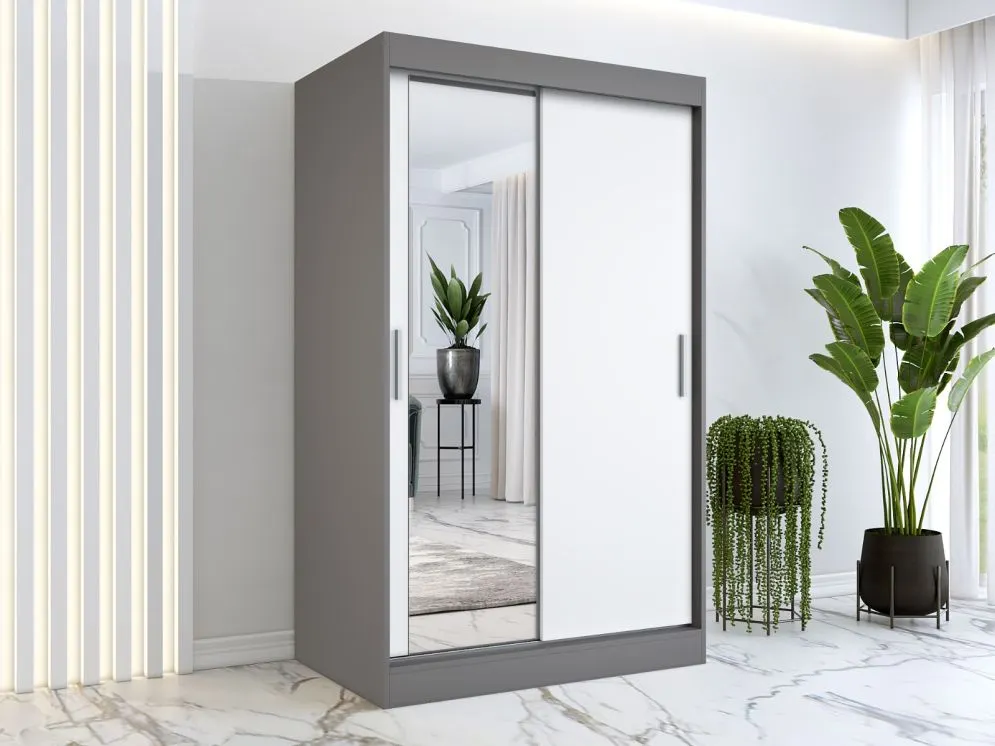 Szafa przesuwna MODUO COMFORT 120 antracyt/biała mat z lustrem po lewej | MIRAT. w stylu  kolekcja MODUO COMFORT