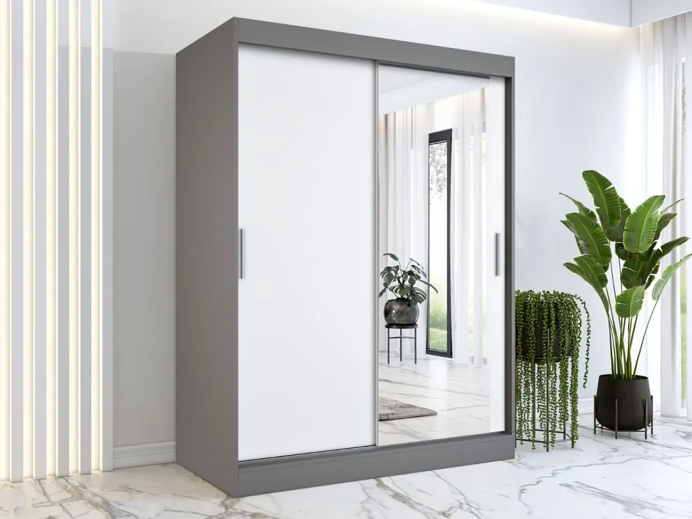 Szafa przesuwna MODUO COMFORT 150 antracyt/biała mat z lustrem po prawej | MIRAT. w stylu  kolekcja MODUO COMFORT