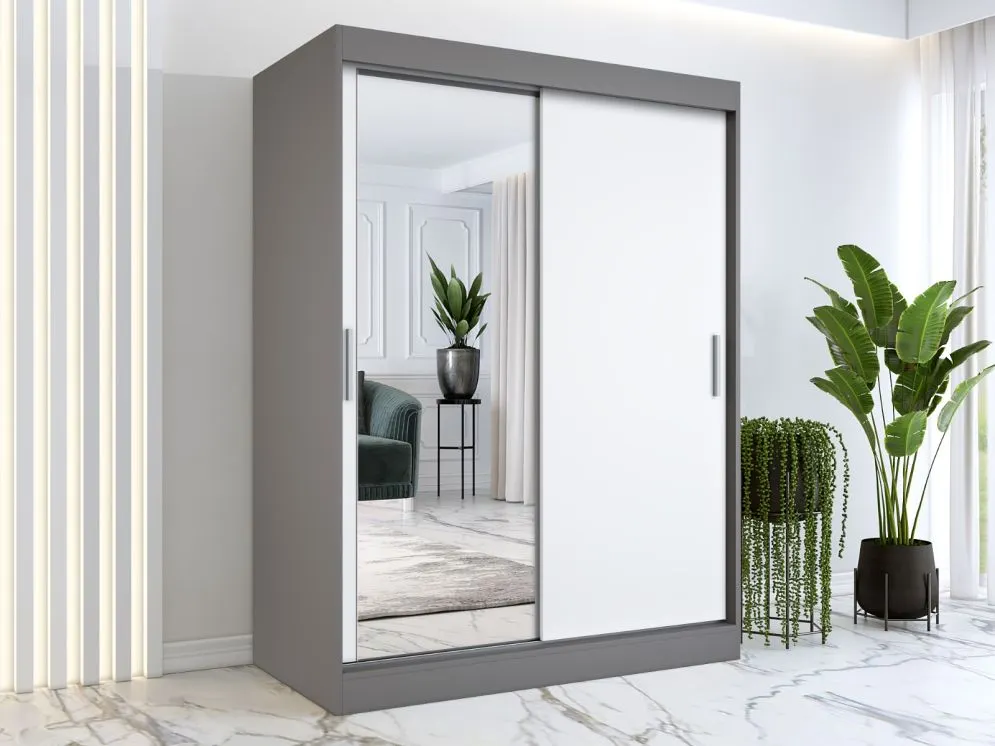 Szafa przesuwna MODUO COMFORT 150 antracyt/biała mat z lustrem po lewej | MIRAT. w stylu  kolekcja MODUO COMFORT