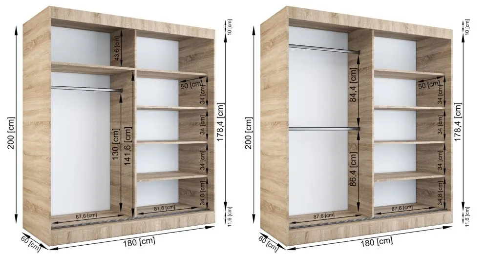 Szafa przesuwna MODUO COMFORT 180 biała mat/dąb sonoma z dwoma lustrami | MIRAT. kolekcja MODUO COMFORT