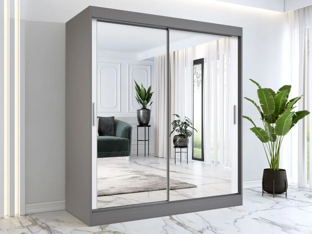 Szafa przesuwna MODUO COMFORT 180 antracyt/biała mat z dwoma lustrami do sypialni | MIRAT.  kolekcja MODUO COMFORT