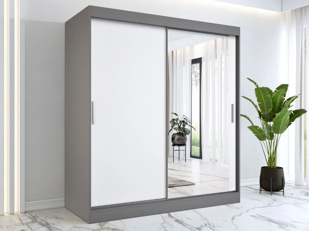 Szafa przesuwna MODUO COMFORT 180 antracyt/biała mat z lustrem po prawej | MIRAT.  kolekcja MODUO COMFORT