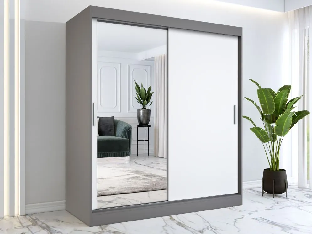 Szafa przesuwna MODUO COMFORT 180 antracyt/biała mat z lustrem po lewej | MIRAT.  kolekcja MODUO COMFORT