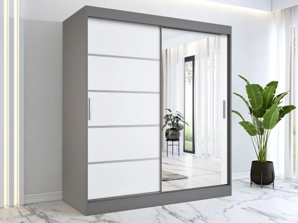 Szafa przesuwna MODUO COMFORT 2 180 antracyt/biała mat z lustrem po prawej | MIRAT.  kolekcja MODUO COMFORT