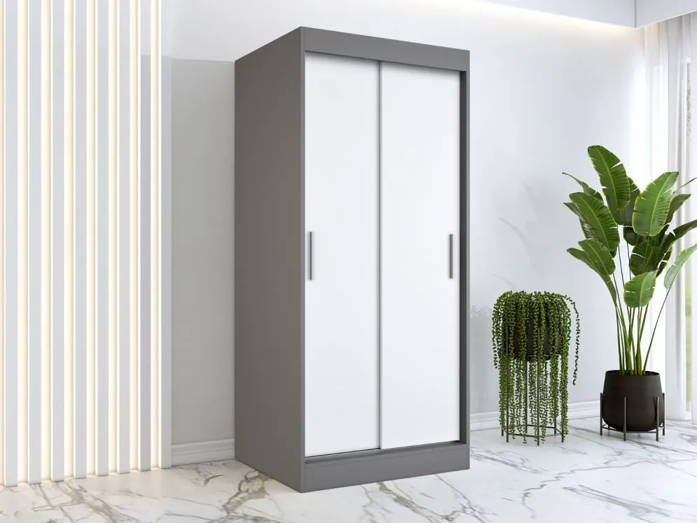 Szafa przesuwna MODUO COMFORT 90 antracyt/biała mat gładka do sypialni | MIRAT. w stylu  kolekcja MODUO COMFORT