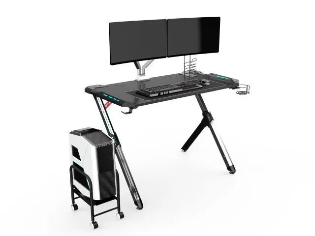 Czarne gamingowe biurko do komputera ze stojakiem na pady STAR