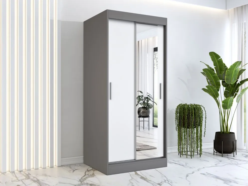 Szafa przesuwna MODUO COMFORT 90 antracyt/biała mat z lustrem po prawej | MIRAT. w stylu  kolekcja MODUO COMFORT