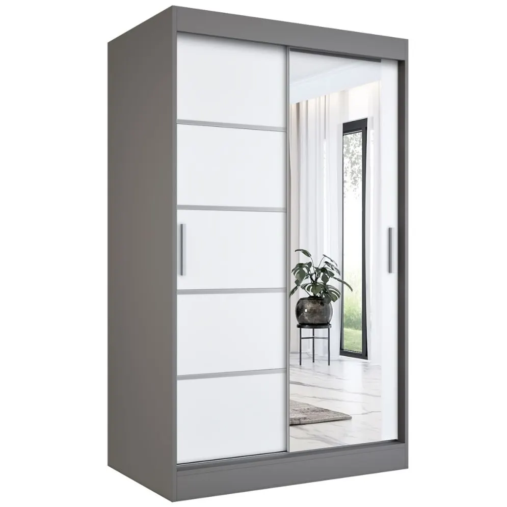 Szafa przesuwna MODUO COMFORT 2 120 antracyt/biała mat z lustrem po prawej | MIRAT. w stylu  kolekcja MODUO COMFORT