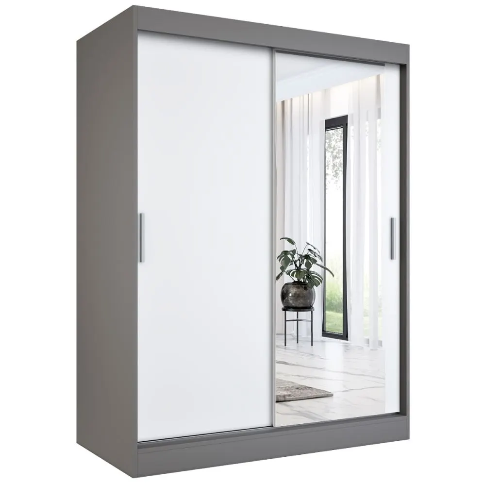 Szafa przesuwna MODUO COMFORT 150 antracyt/biała mat z lustrem po prawej | MIRAT. w stylu  kolekcja MODUO COMFORT