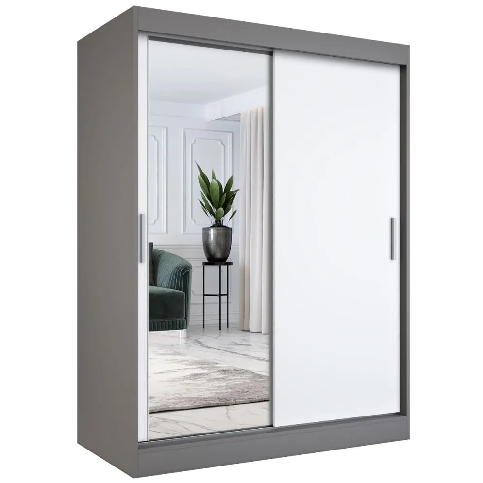 Szafa przesuwna MODUO COMFORT 150 antracyt/biała mat z lustrem po lewej | MIRAT. w stylu  kolekcja MODUO COMFORT