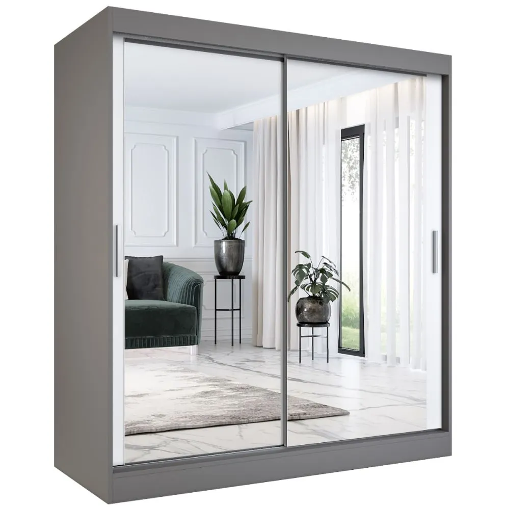 Szafa przesuwna MODUO COMFORT 180 antracyt/biała mat z dwoma lustrami do sypialni | MIRAT.  kolekcja MODUO COMFORT