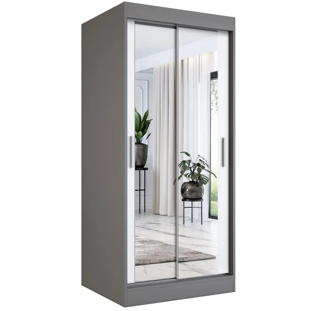 Szafa przesuwna MODUO COMFORT 90 antracyt/biała mat z dwoma lustrami do sypialni | MIRAT. w stylu  kolekcja MODUO COMFORT