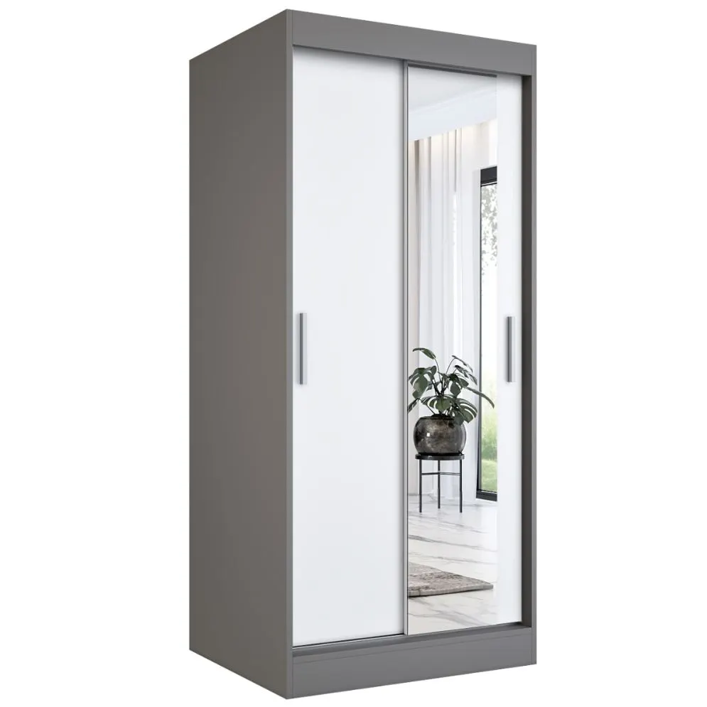 Szafa przesuwna MODUO COMFORT 90 antracyt/biała mat z lustrem po prawej | MIRAT. w stylu  kolekcja MODUO COMFORT