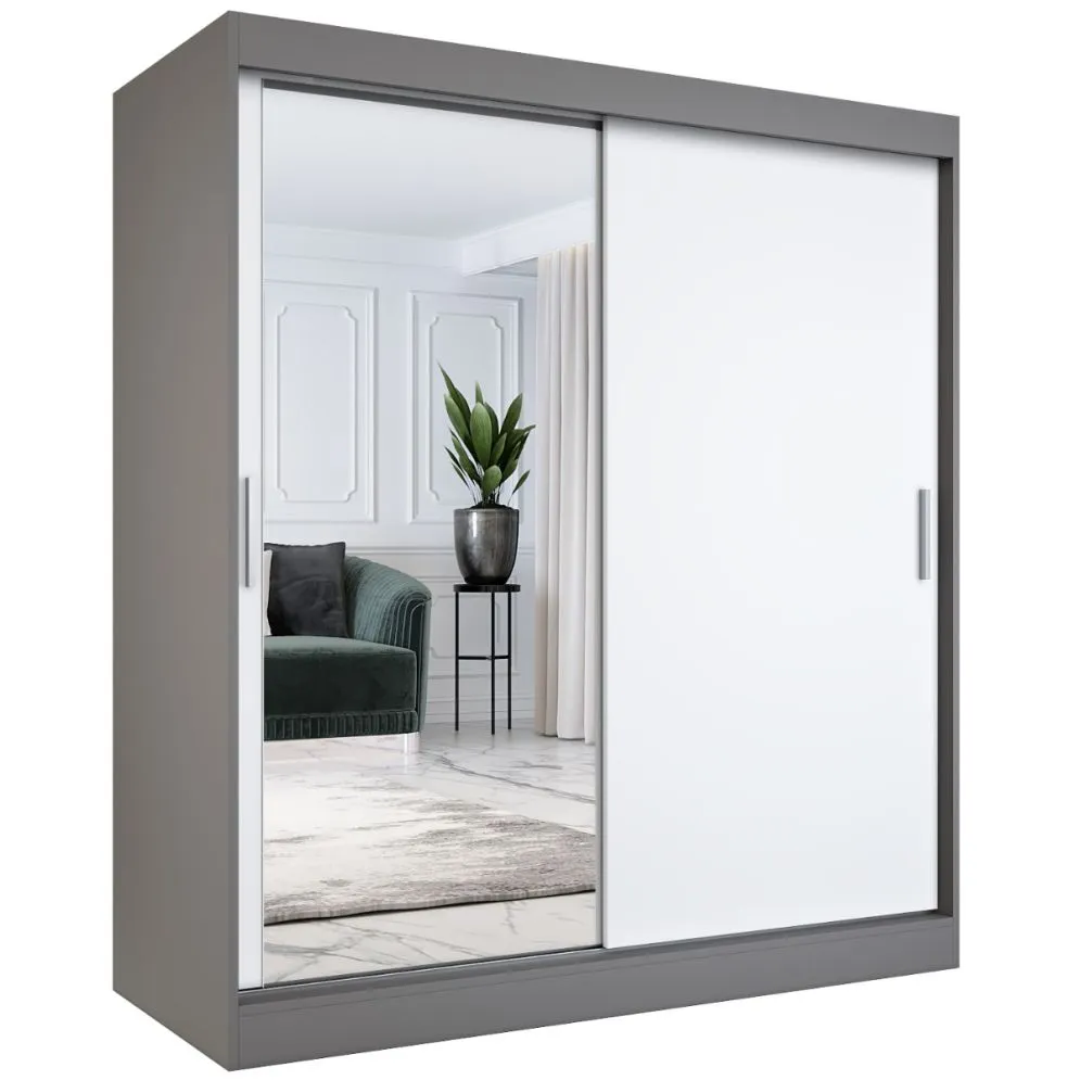 Szafa przesuwna MODUO COMFORT 180 antracyt/biała mat z lustrem po lewej | MIRAT.  kolekcja MODUO COMFORT