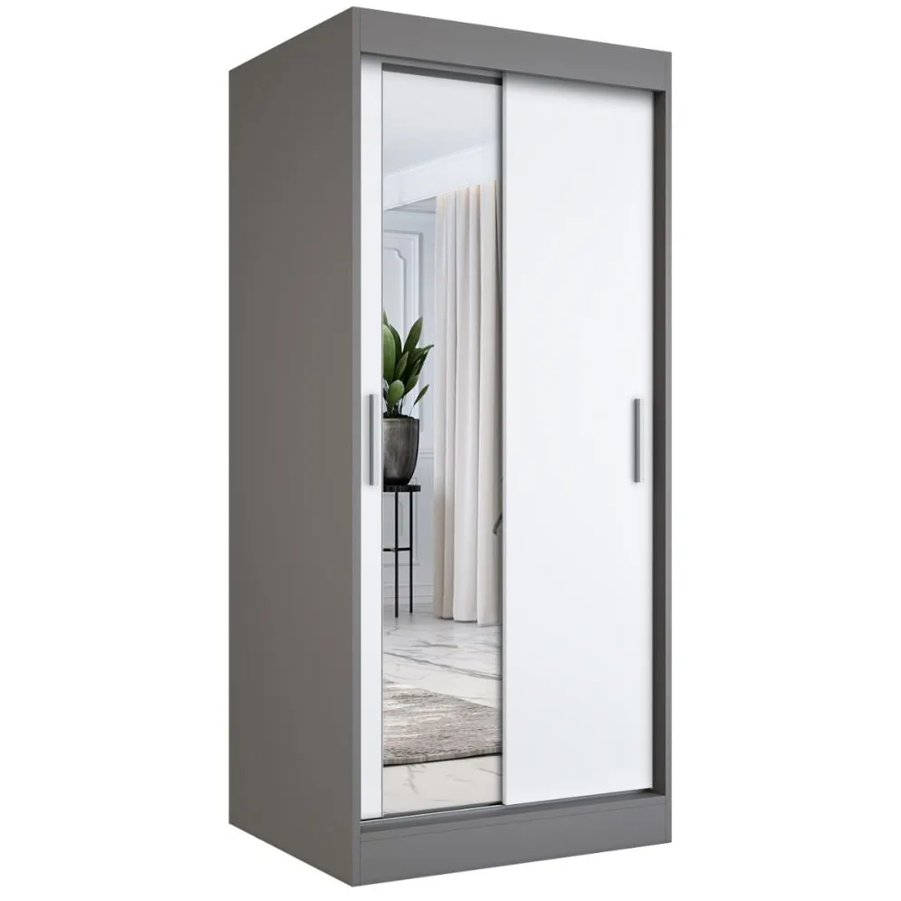 Szafa przesuwna MODUO COMFORT 90 antracyt/biała mat z lustrem po lewej | MIRAT. w stylu  kolekcja MODUO COMFORT