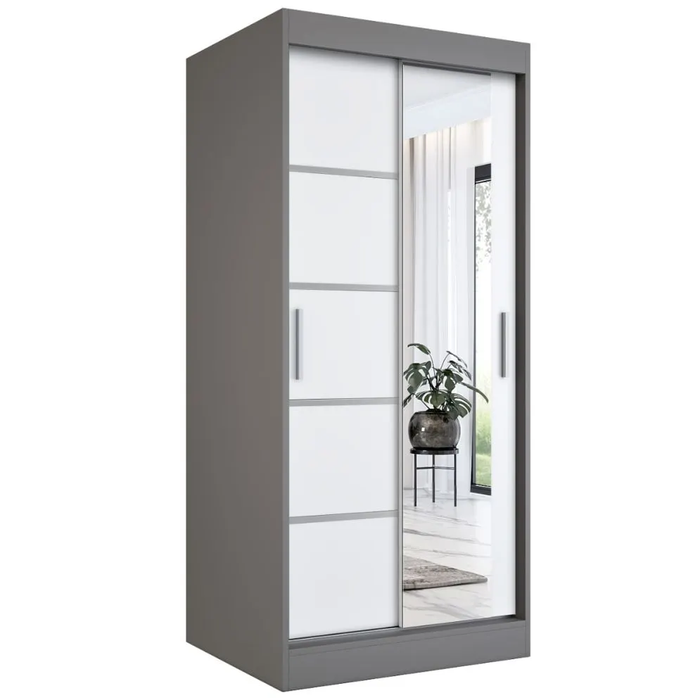 Szafa przesuwna MODUO COMFORT 2 90 antracyt/biała mat z lustrem po prawej | MIRAT. w stylu  kolekcja MODUO COMFORT