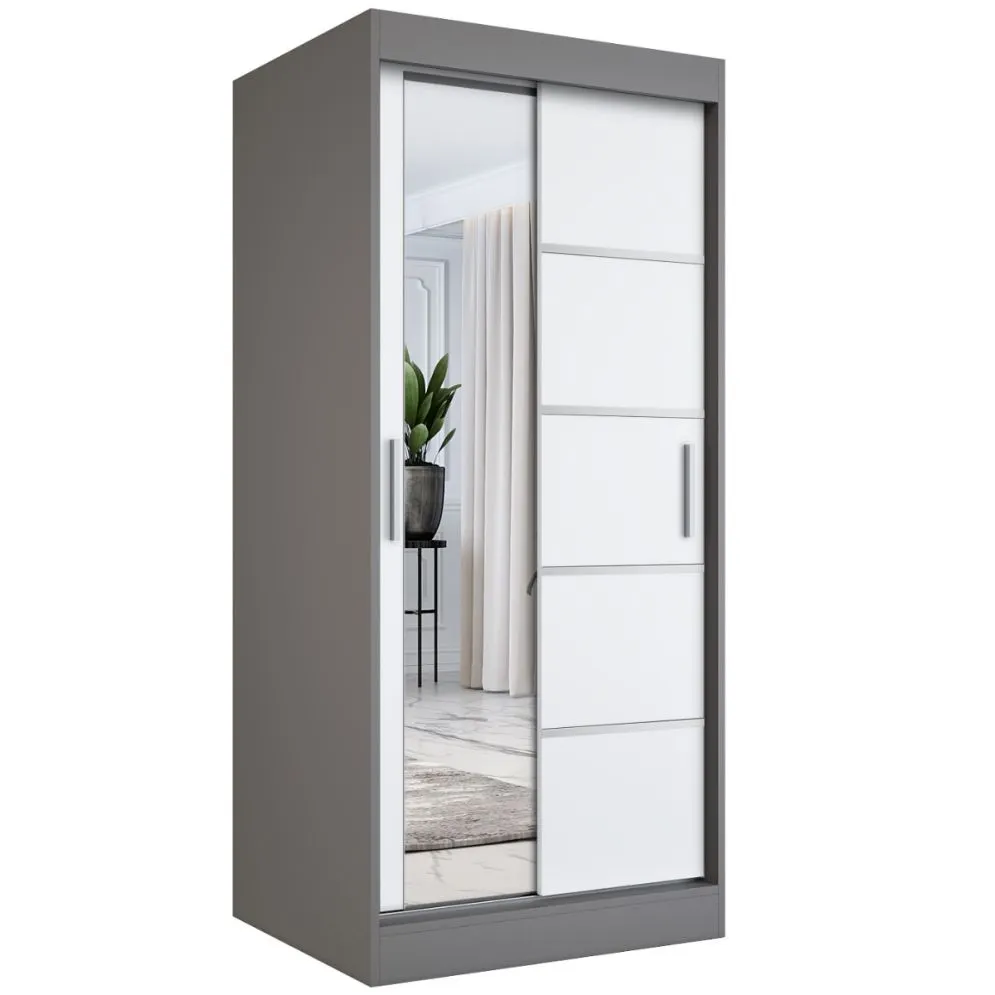 Szafa przesuwna MODUO COMFORT 3 90 antracyt/biała mat z lustrem po lewej | MIRAT. w stylu kolekcja MODUO COMFORT