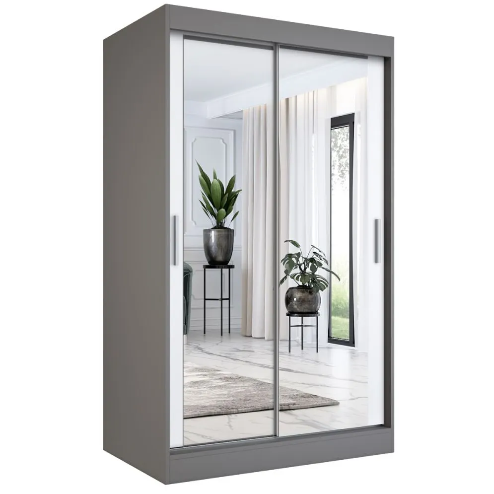 Szafa przesuwna MODUO COMFORT 120 antracyt/biała mat z dwoma lustrami do sypialni | MIRAT. w stylu kolekcja MODUO COMFORT