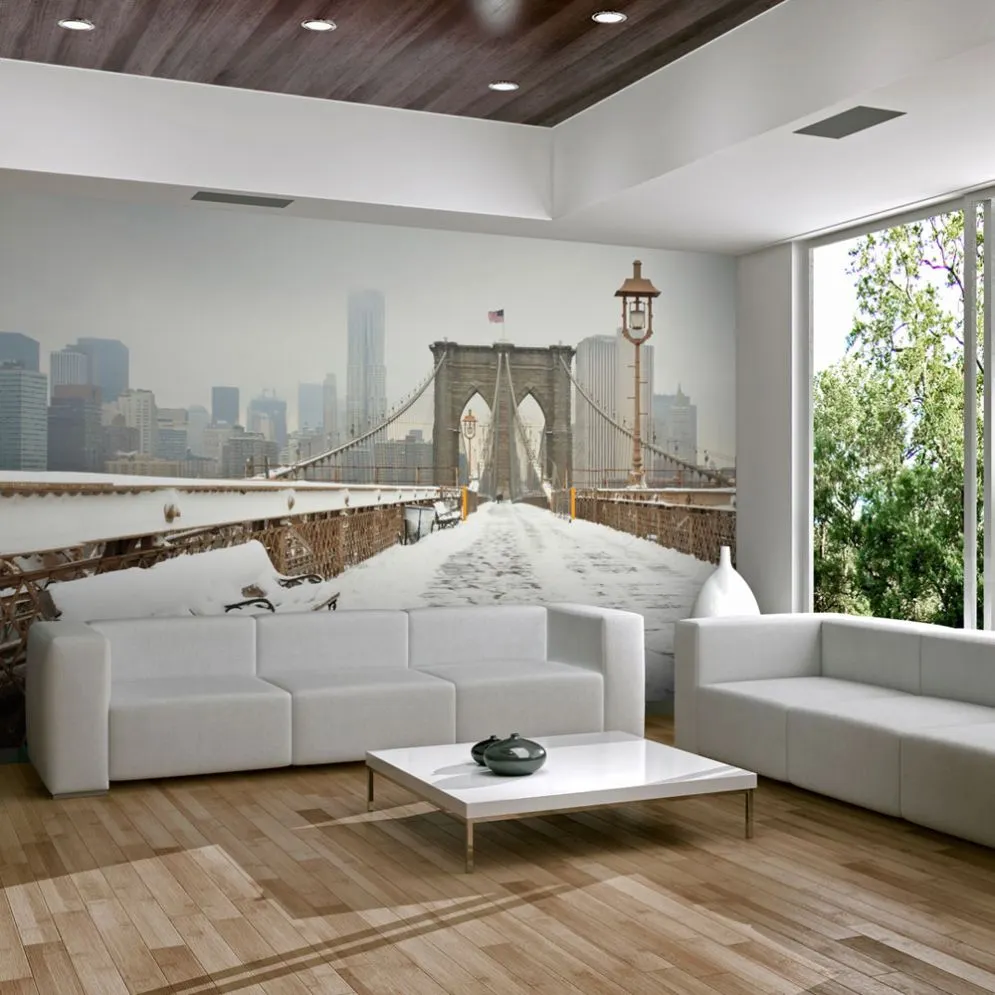 Fototapeta - Nowojorski most pokryty śniegiem-1