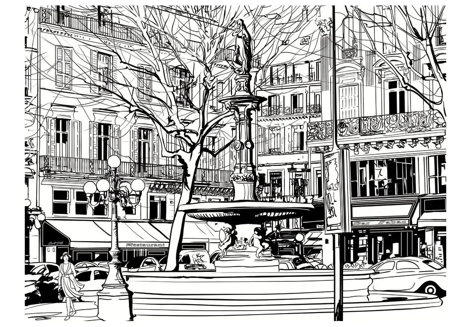 Fototapeta - Sketch of parisian fountain-2