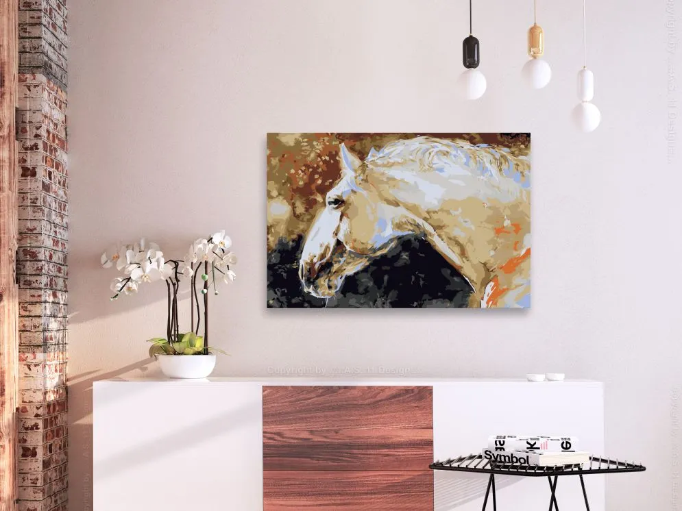 Obraz do samodzielnego malowania - Biały koń | MIRAT. w stylu kolekcja