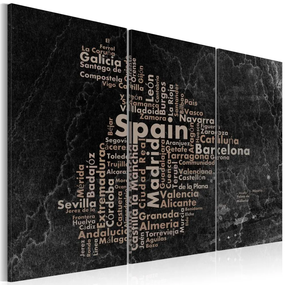 Obraz - Text map of Spain on the blackboard - triptych-1