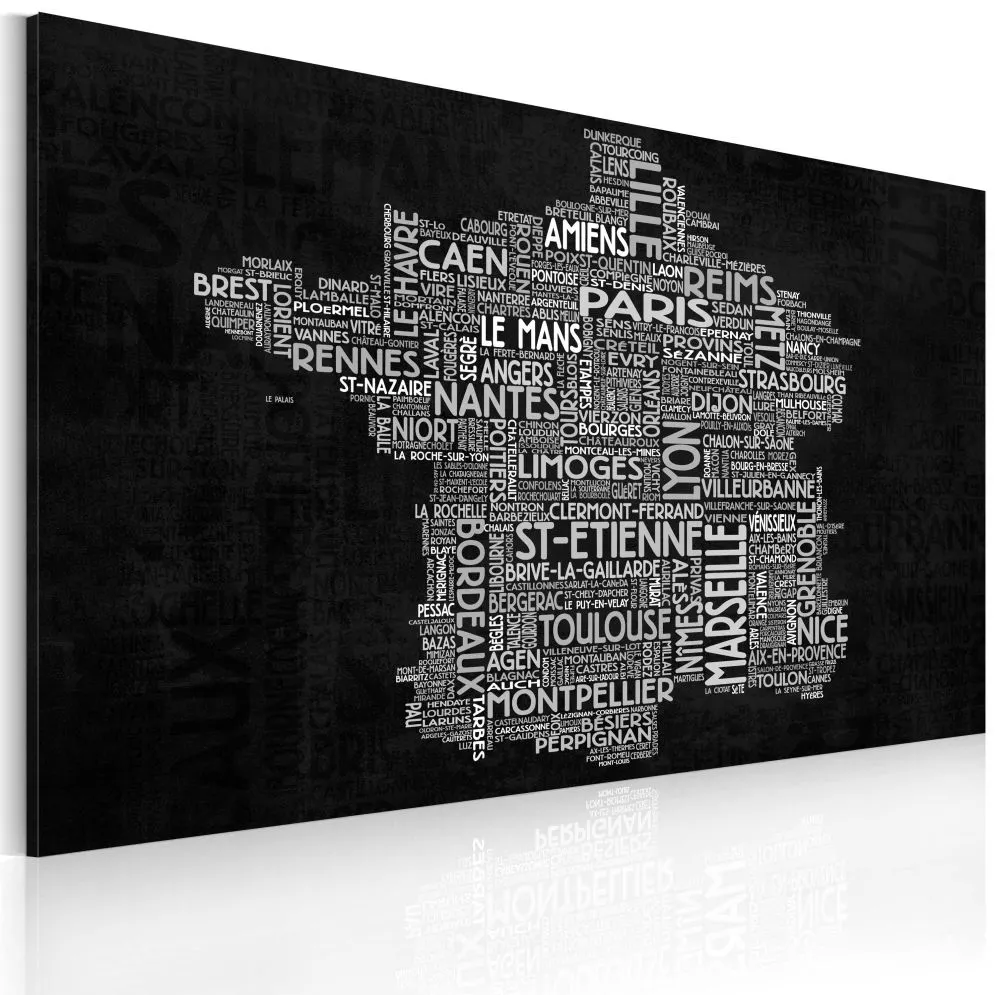 Obraz - Text map of France on the black background-1
