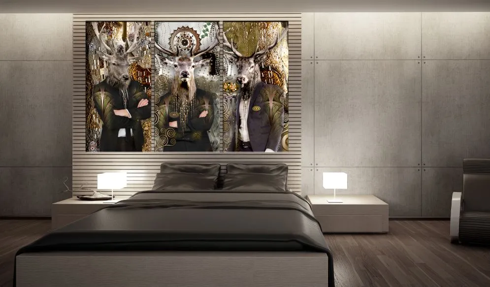 Obraz - Zwierzęce trio (3-częściowy) brązowy-2