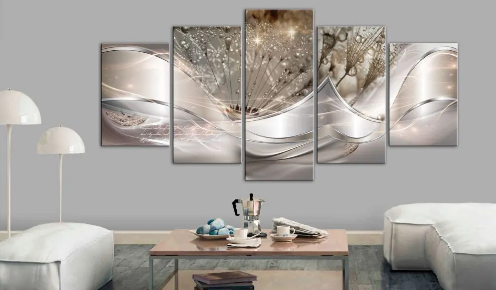 Obraz - Świecące dmuchawce (5-częściowy) beżowy szeroki-2