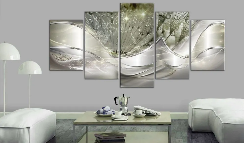 Obraz - Świecące dmuchawce (5-częściowy) zielony szeroki-2