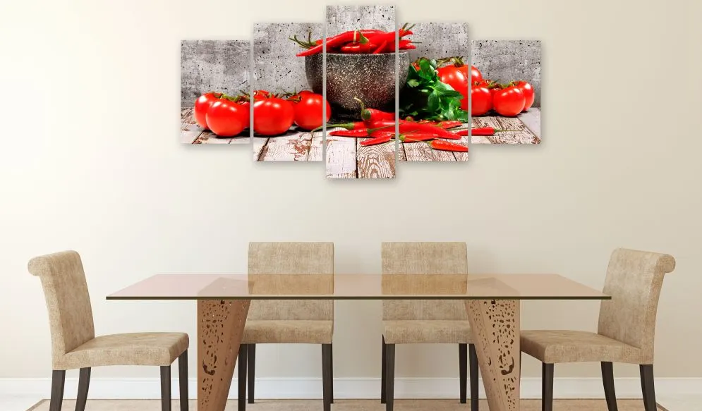 Obraz - Czerwone warzywa (5-częściowy) beton szeroki-2