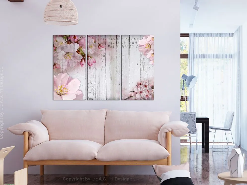 Obraz - Kwiaty na deskach (3-częściowy)-2